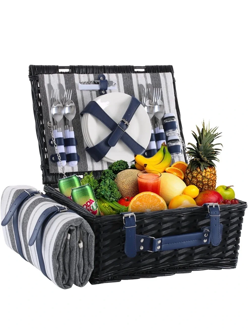 Classic Navy Picnic Basket Set with Plates and Cutlery